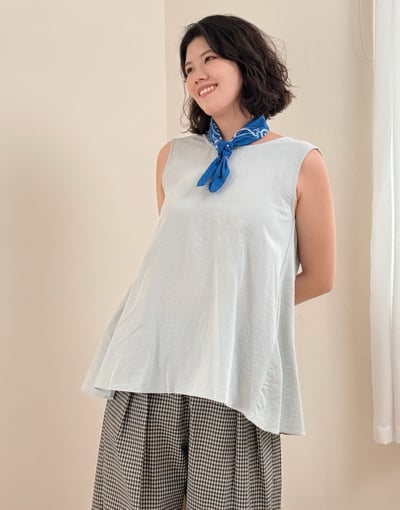 紐結美背長版上衣-灰藍7