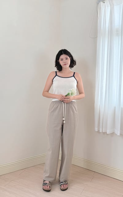 亞麻撞色背心-杏5