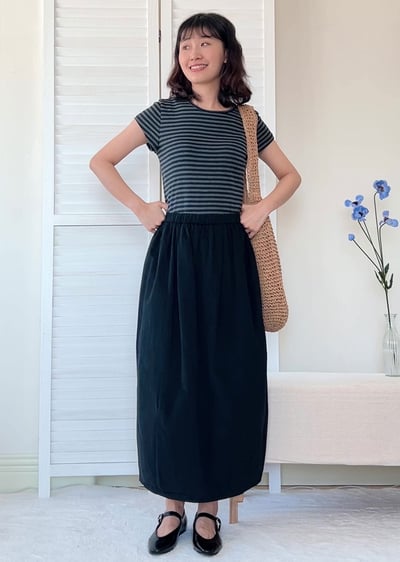 純棉鬆緊腰花苞裙2