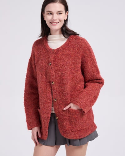 witharch圈圈絨排釦外套-紅1