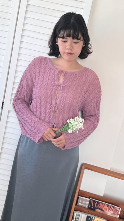 witharch前後穿綁帶開襟衫-粉紫5