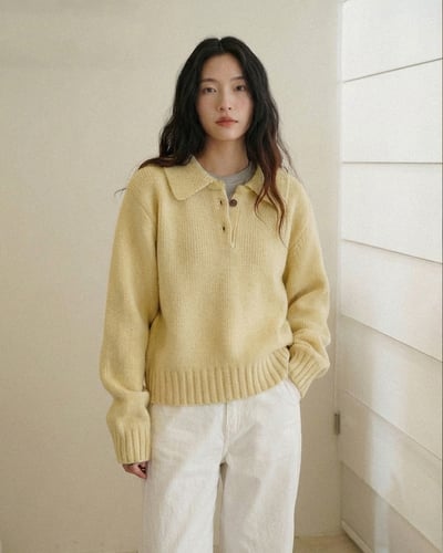 POLO領拉格蘭毛衣-黃1