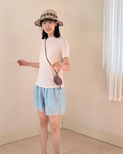清透天絲鬆緊短褲-藍4