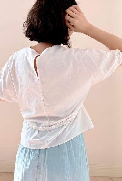 柔霧連袖綁帶上衣-杏5