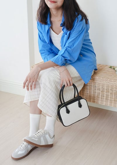 帆布與皮革復古手提包(真皮)2