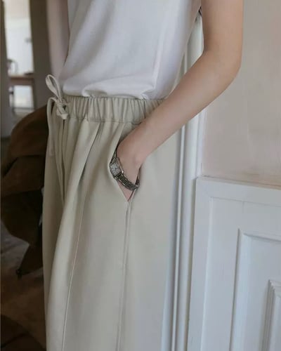 斜紋鬆緊萬能褲-杏4