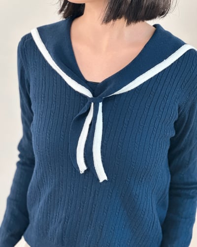 水手領撞色上衣-深藍4