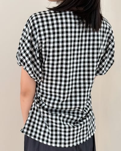 氣質苞袖顯瘦釦衫-黑格3