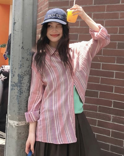 暈染粉條紋襯衫2