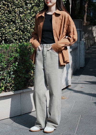 側扣牛仔寬褲1