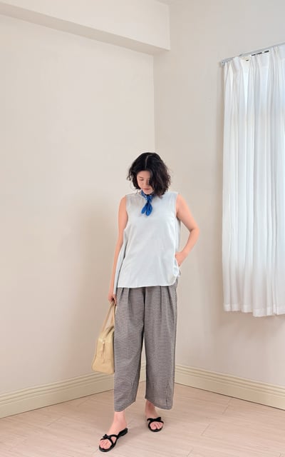 紐結美背長版上衣-灰藍8