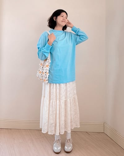 法式蕾絲鬆緊萬能裙-杏5