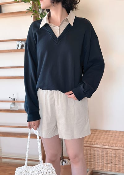 法式假兩件大學tee1