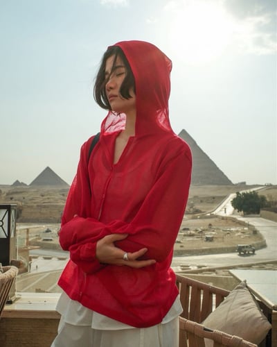 細緻連帽防曬衣-紅5