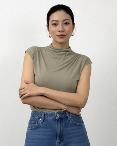 小立領法式袖上衣-灰杏3
