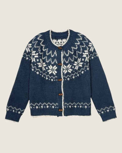 北歐雪花木扣外套-藍1