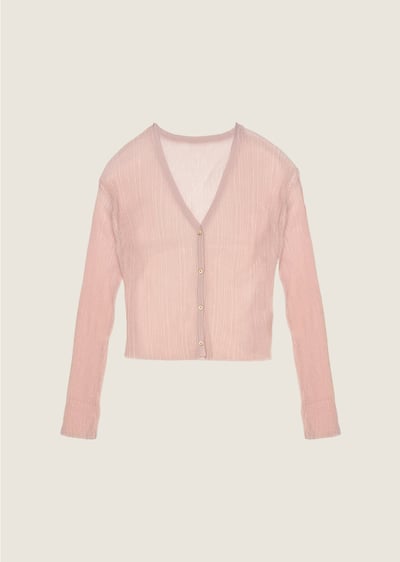 亞麻天絲坑條開襟衫-粉1