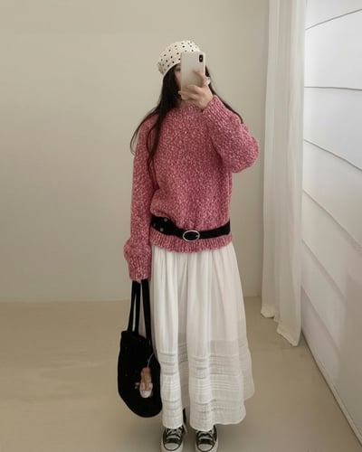 紋理色彩拉格蘭毛衣-莓粉3