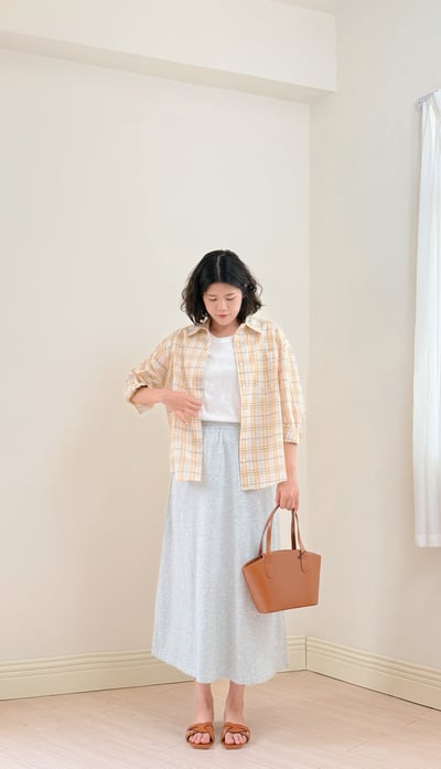 日和格紋防曬襯衫-橘4