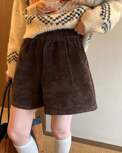燈心絨萬能短褲-咖6