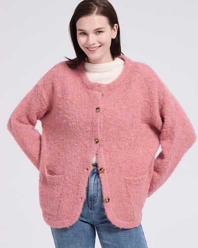 witharch圈圈絨排釦外套-粉1