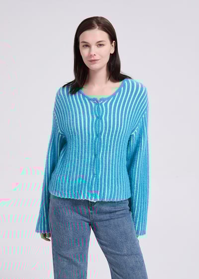 witharch精緻毛毛扣衫-藍2