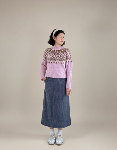 費爾島緹花毛衣-粉3