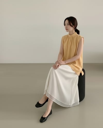 波紋層次紗長裙-杏5