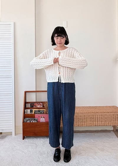 witharch前後穿綁帶開襟衫-杏5