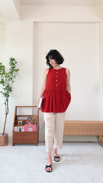 壓褶鬆緊萬能褲-杏4