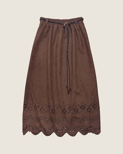 波西米亞麂皮花朵裙-深棕1