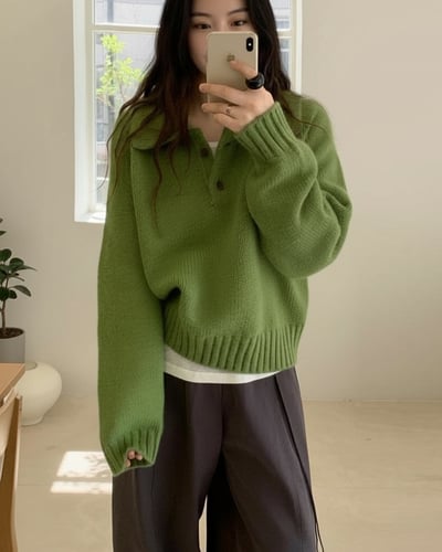 POLO領拉格蘭毛衣-綠1
