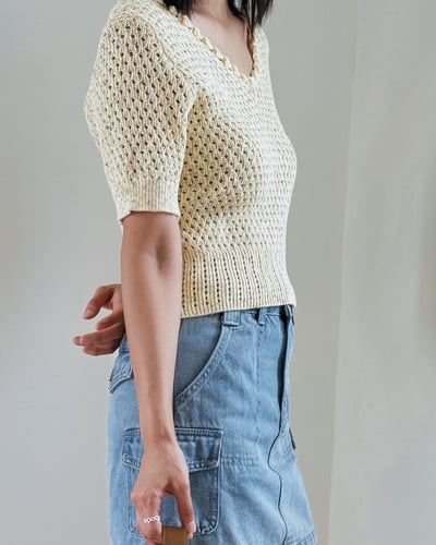 優雅粗織短袖針織衫-黃2