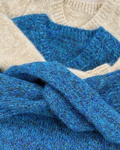 V領花彩毛衣-藍5