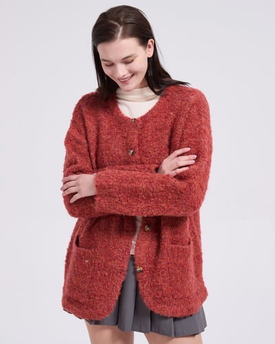 witharch圈圈絨排釦外套-紅8