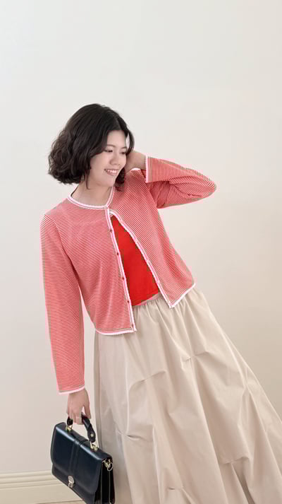 亞麻撞色開襟外套-紅6