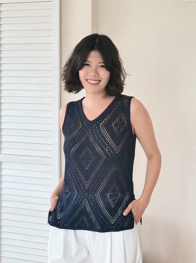 復古菱格針織上衣-藏青2