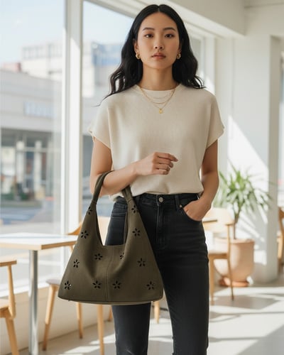 鏤空花朵肩背包-深咖2