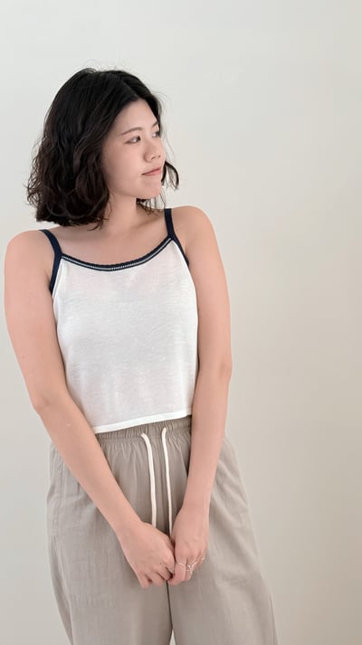 亞麻撞色背心-杏3