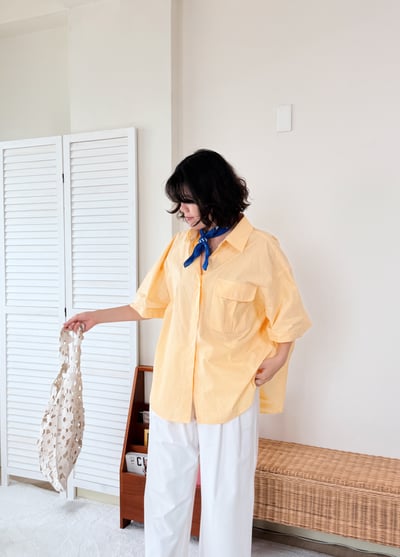 高質感口袋短袖襯衫-黃7