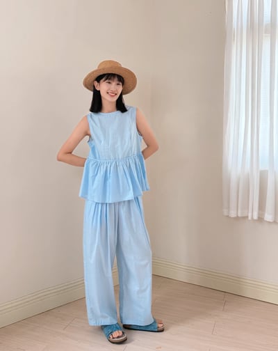 清爽輕盈休閒萬能褲-藍1