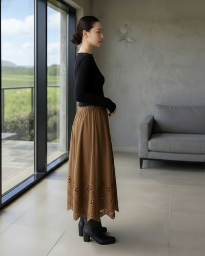 波西米亞麂皮花朵裙-焦糖2