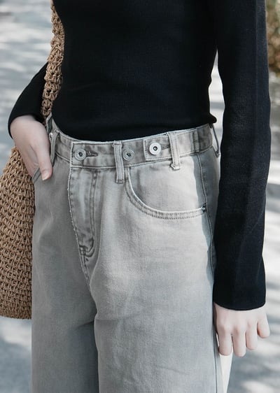 側扣牛仔寬褲2