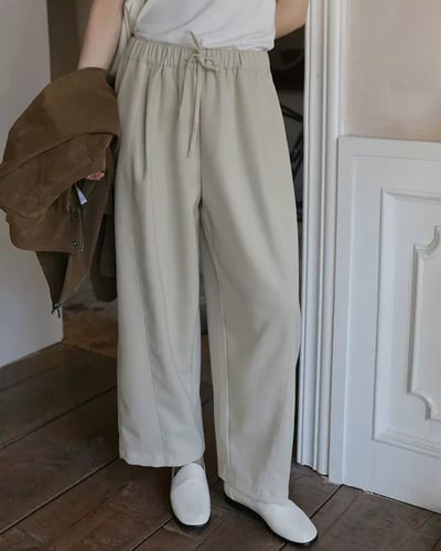 斜紋鬆緊萬能褲-杏1