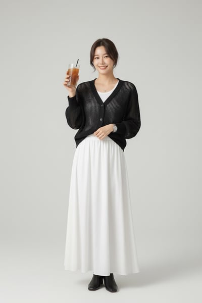 涼感紗鏤空開襟衫-黑2