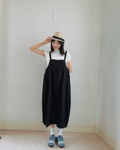 亞麻工裝吊帶裙3