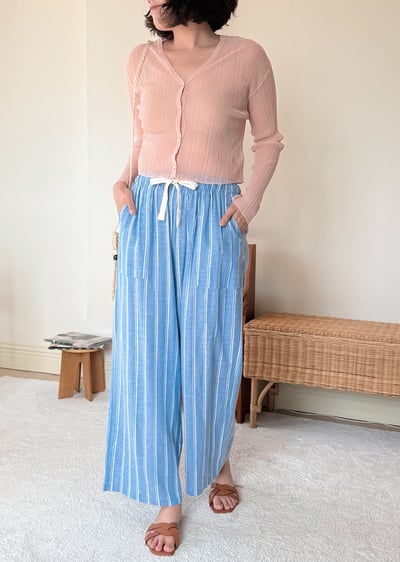 亞麻天絲坑條開襟衫-粉7