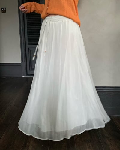 柔霧壓摺鬆緊裙-杏2