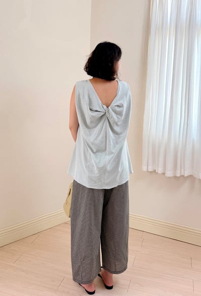 紐結美背長版上衣-灰藍6