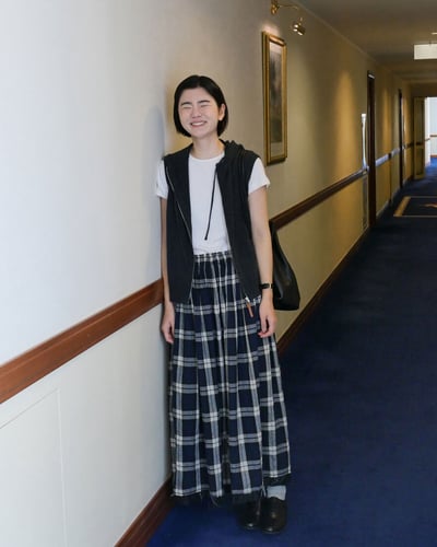 格紋拚邊鬆緊裙4